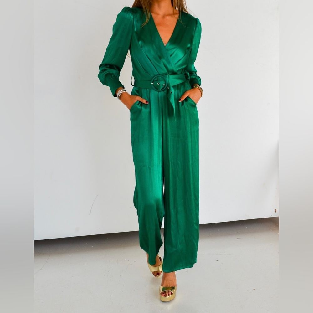 NWT green satin jumpsuit